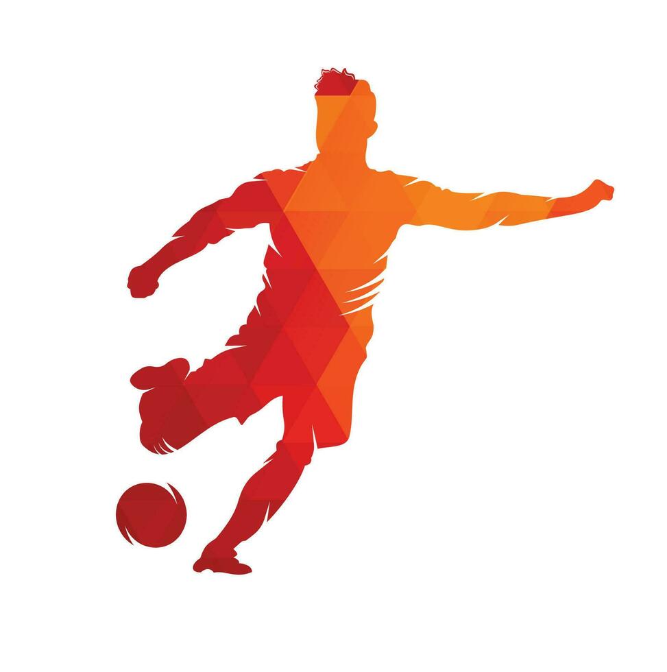 diseño del logo del jugador de fútbol y fútbol. diseño de icono de vector de logotipo de bola de regate.