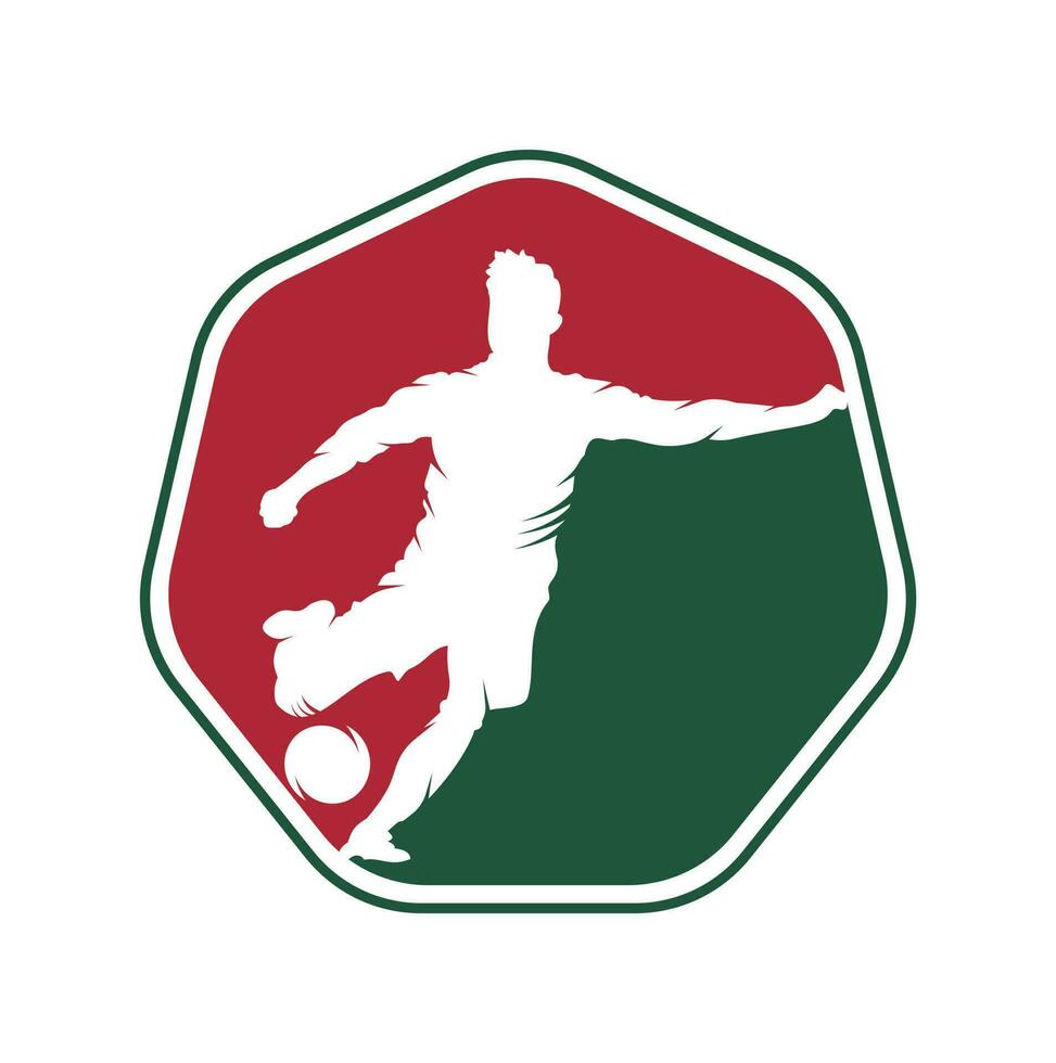 diseño del logo del jugador de fútbol y fútbol. diseño de icono de vector de logotipo de bola de regate.