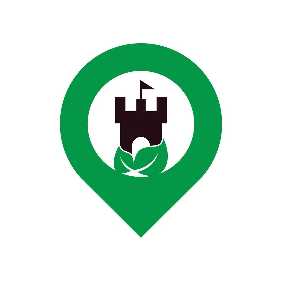 Castle with leaf and gps icon vector logo. Nature Castle logo designs concept vector.