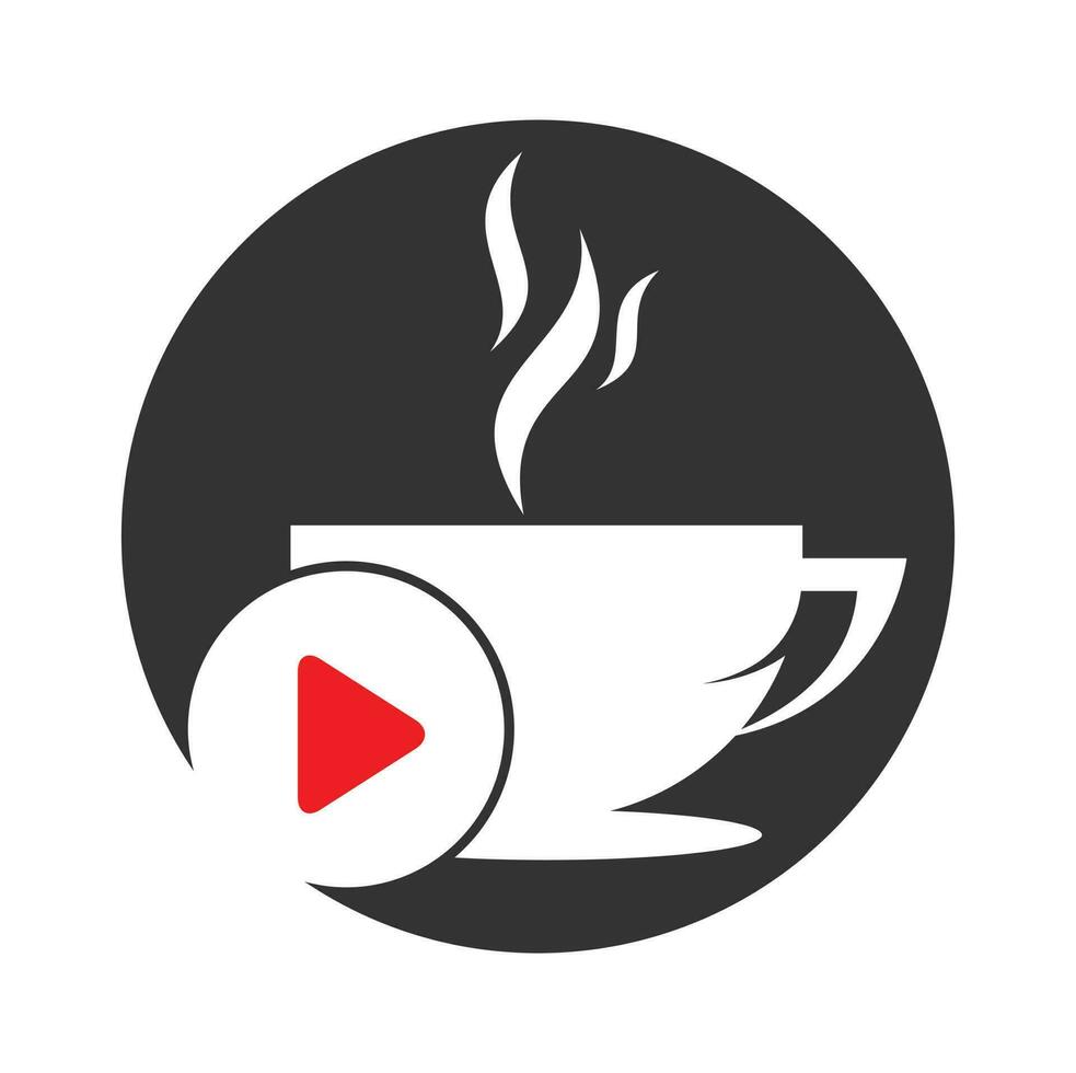 Coffee and play logo design. Coffee logo design with a music play button vector. vector