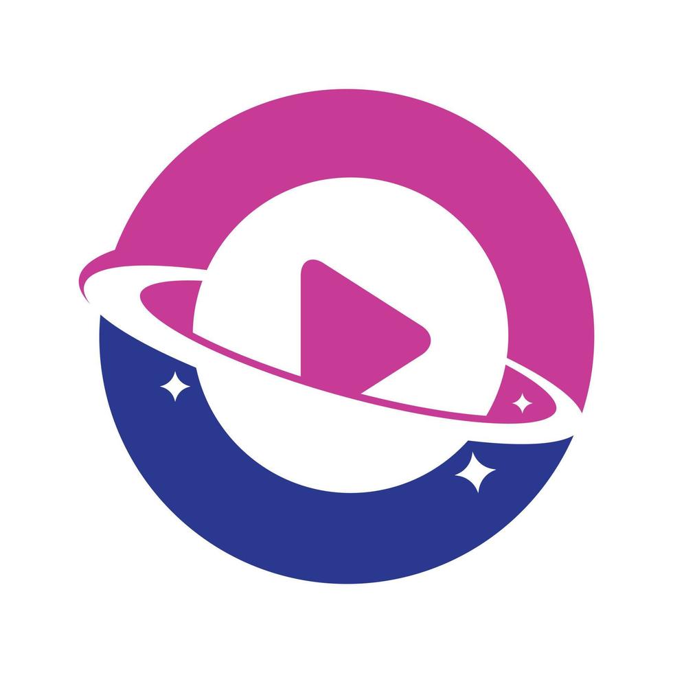 concepto de diseño del logotipo del planeta musical. diseño de símbolo de icono de reproducción de música. vector