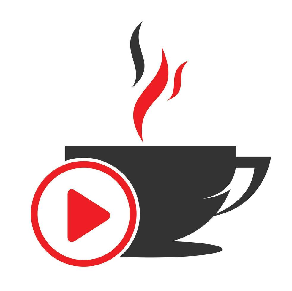 Coffee and play logo design. Coffee logo design with a music play button vector. vector