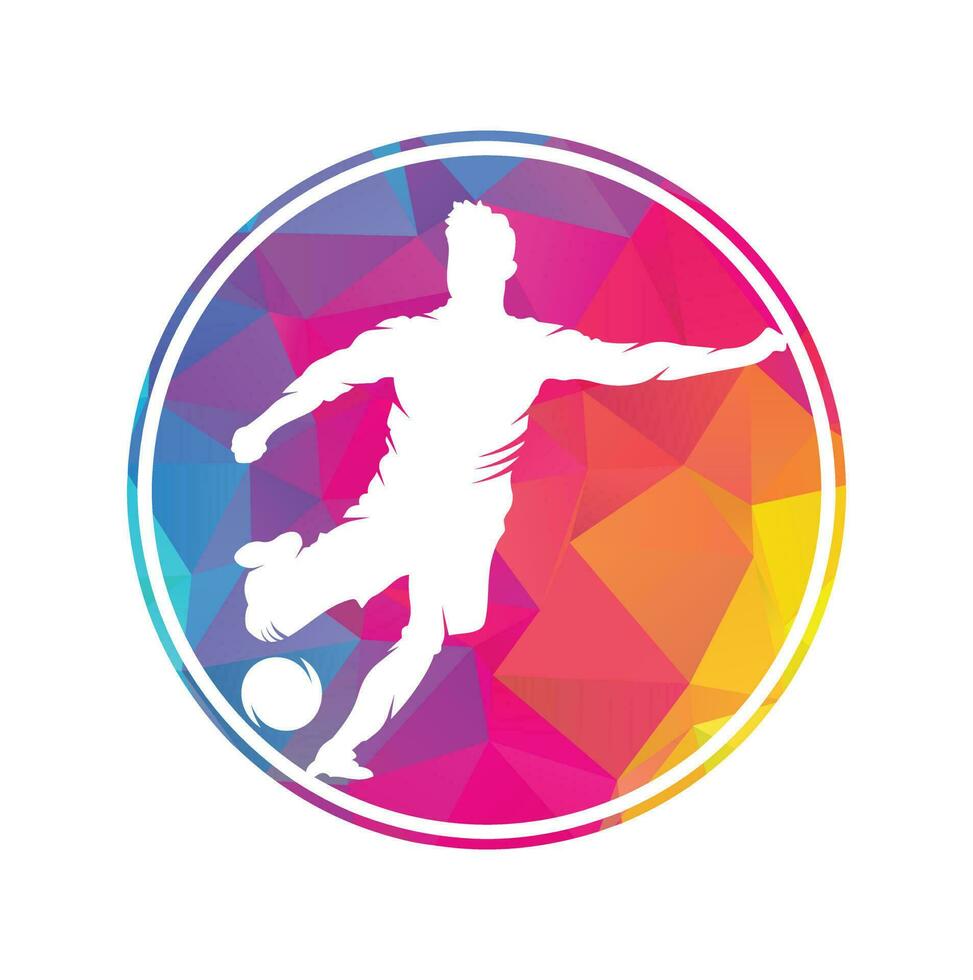 diseño del logo del jugador de fútbol y fútbol. diseño de icono de vector de logotipo de bola de regate.