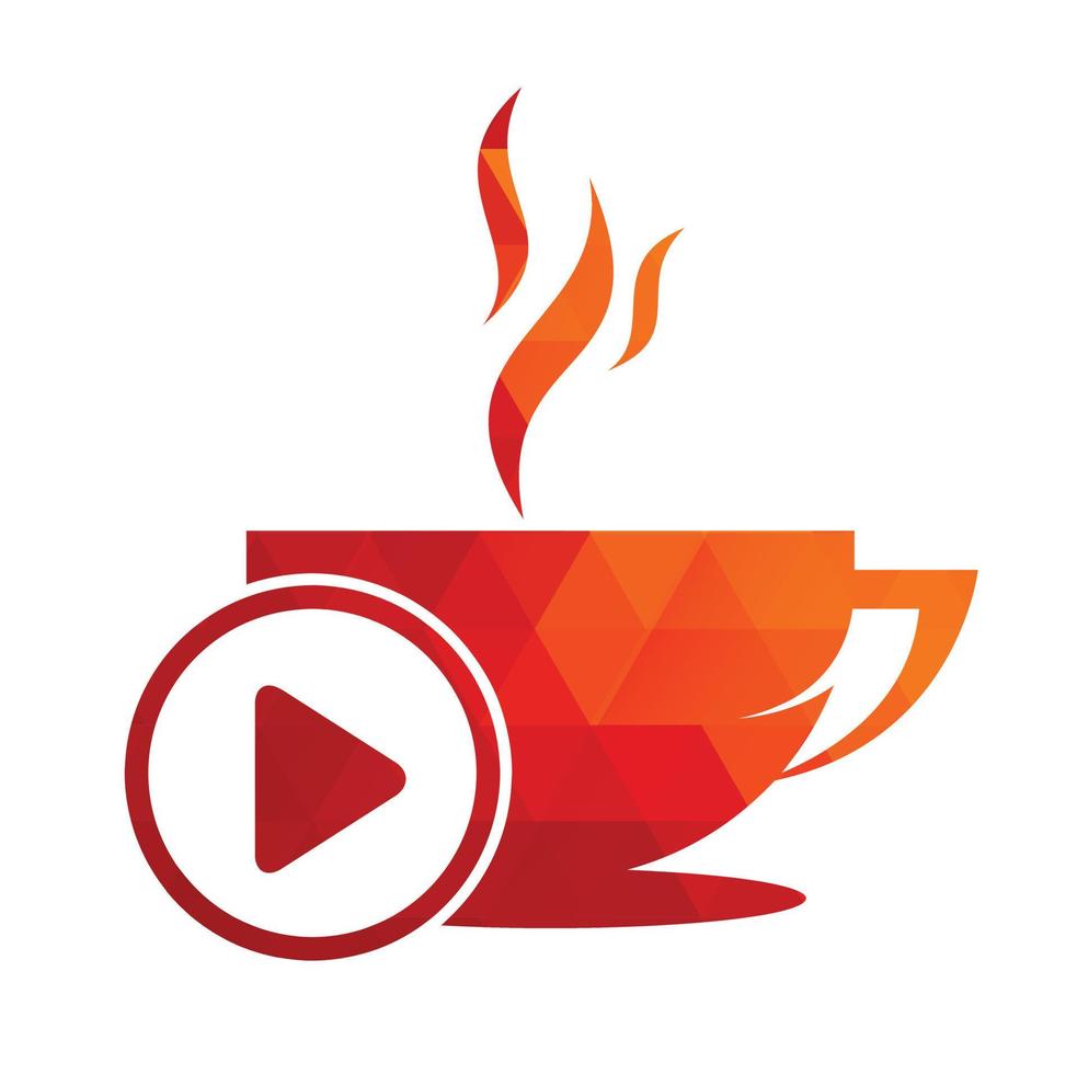 Coffee and play logo design. Coffee logo design with a music play button vector. vector