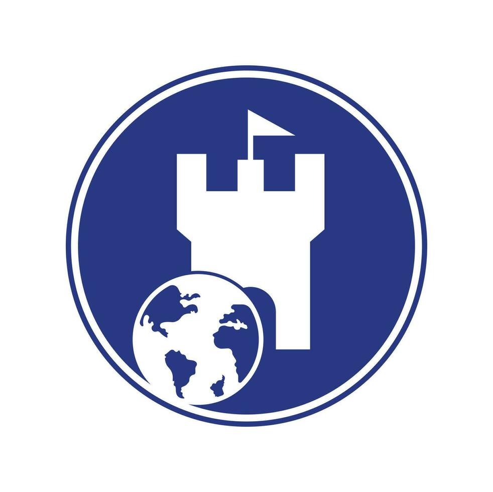 Castle globe vector logo design. Unique fortress and globe logotype design template.