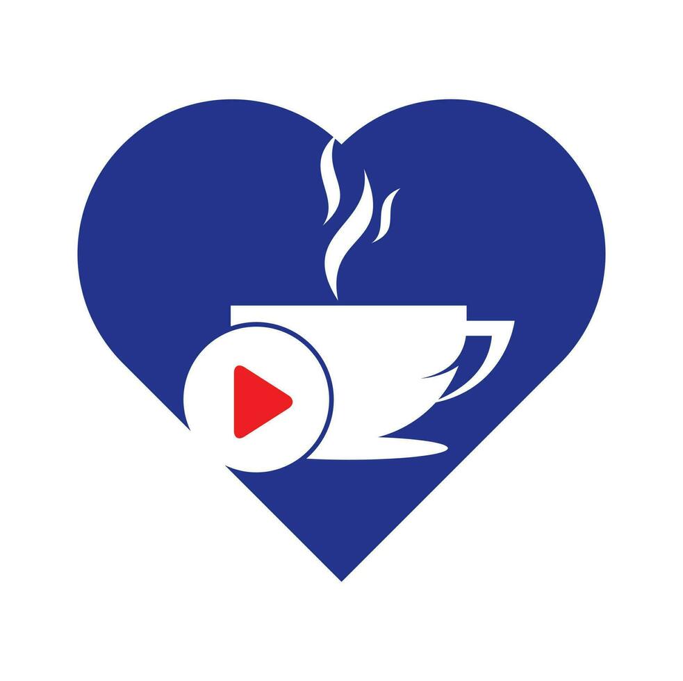 Coffee play heart shape concept logo design. Coffee logo design with a music play button vector. vector