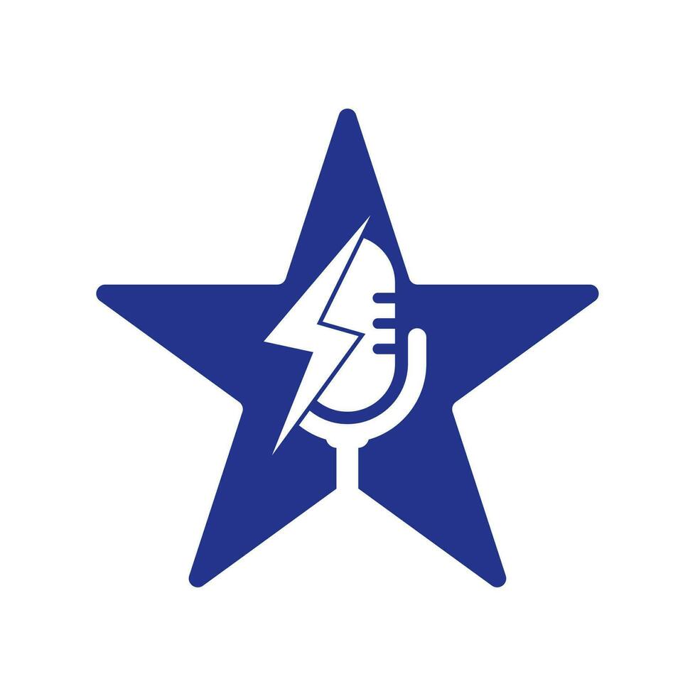 Podcast thunder star shape concept vector logo design. Microphone vector logo design icon.