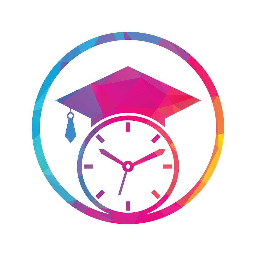 Study time vector logo design. Graduation hat with clock icon design