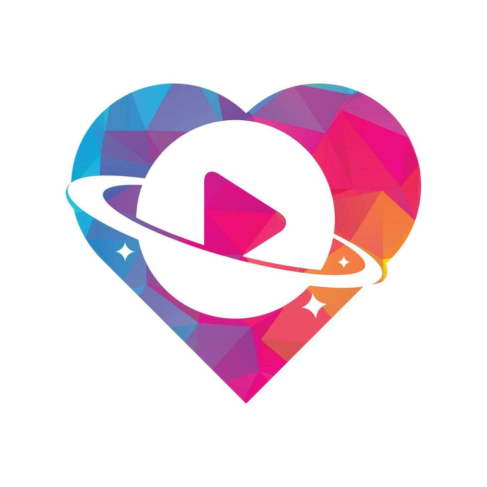 diseño del logotipo vectorial del concepto de forma de corazón del planeta musical. diseño de símbolo de icono de reproducción de música. vector