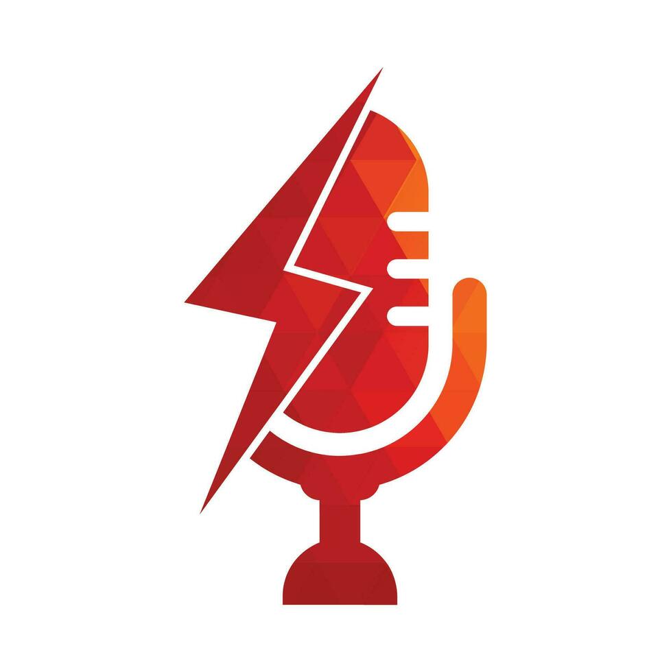 Podcast thunder logo vector design. Microphone vector logo design icon.