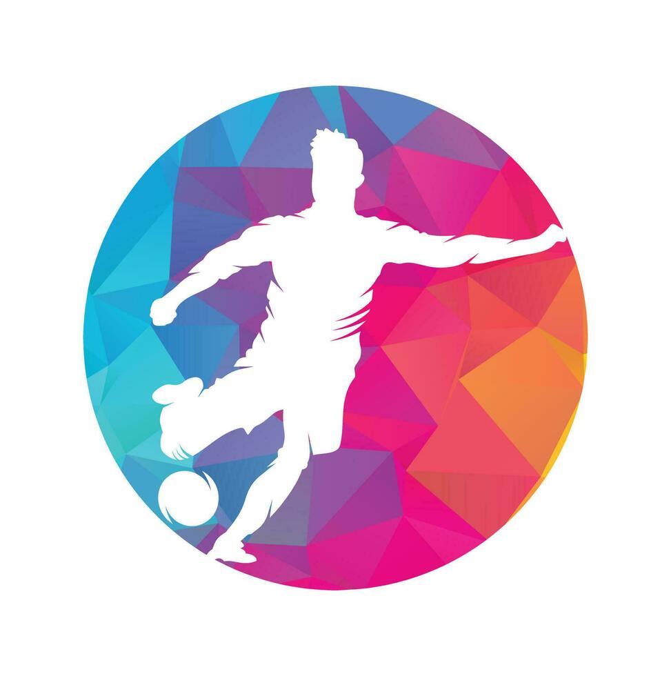 diseño del logo del jugador de fútbol y fútbol. diseño de icono de vector de logotipo de bola de regate.