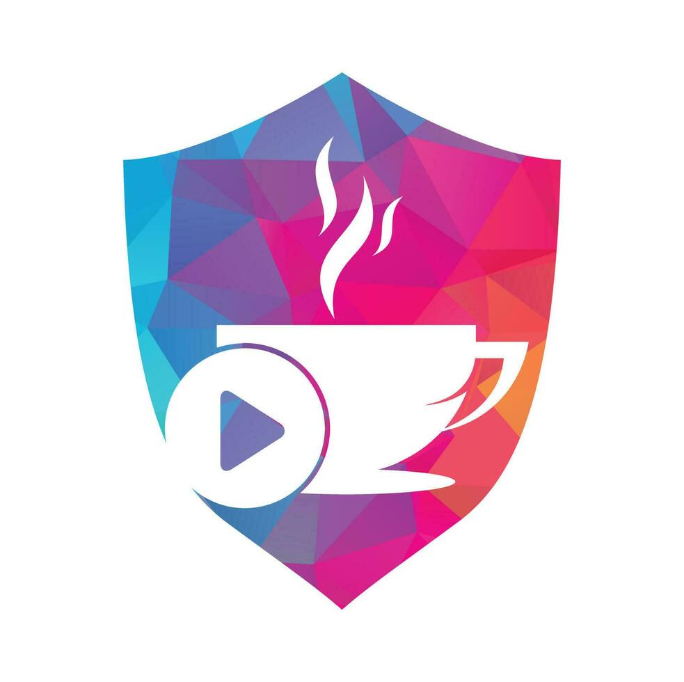 Coffee and play logo design. Coffee logo design with a music play button vector. vector