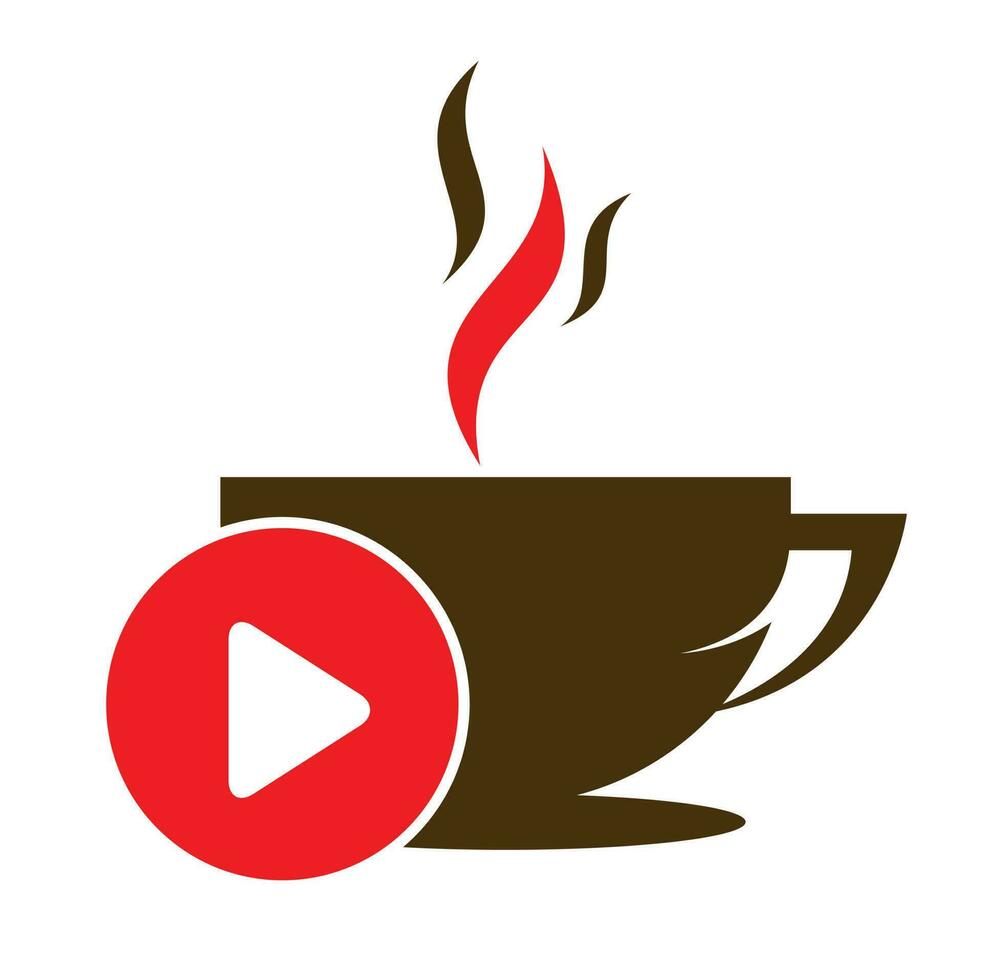 Coffee and play logo design. Coffee logo design with a music play button vector. vector