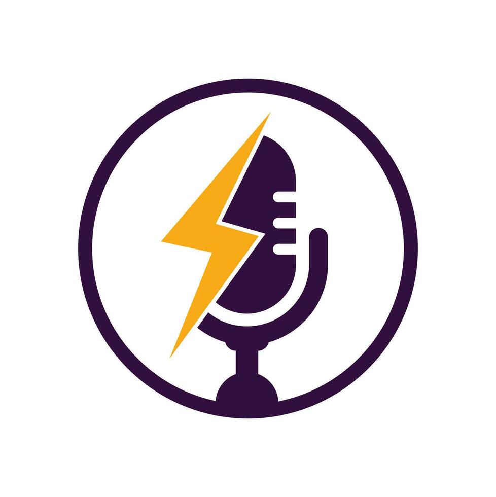 Podcast thunder logo vector design. Microphone vector logo design icon.