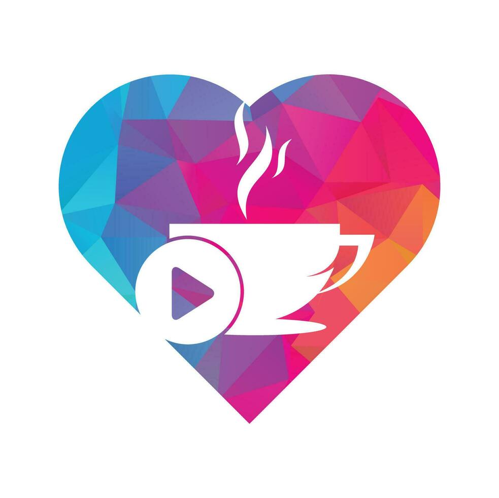 Coffee play heart shape concept logo design. Coffee logo design with a music play button vector. vector