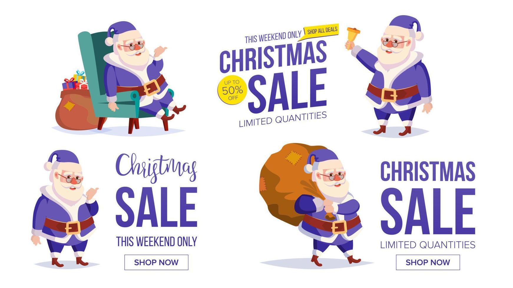 gran plantilla de banner de venta de navidad con feliz vector de santa claus. ilustración de fondo de venta. para web, volante, tarjeta de navidad, publicidad.