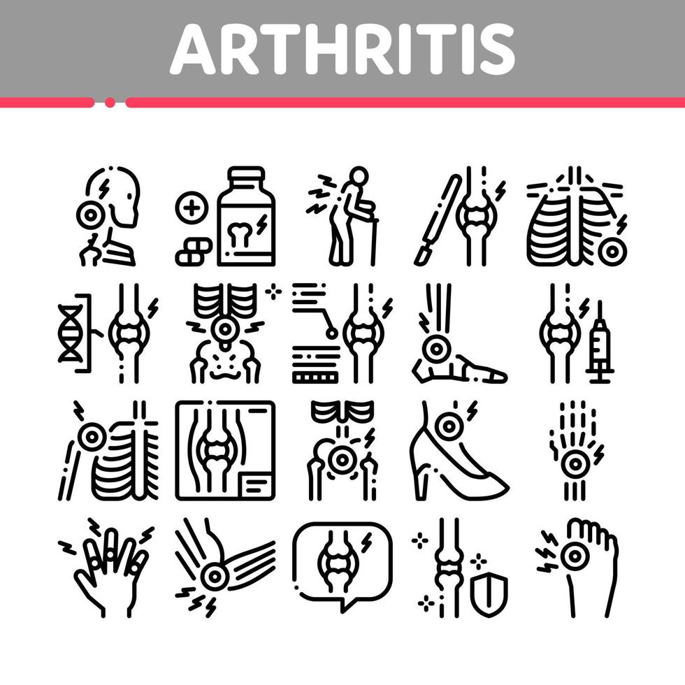 conjunto de iconos de colección de enfermedades de artritis vector