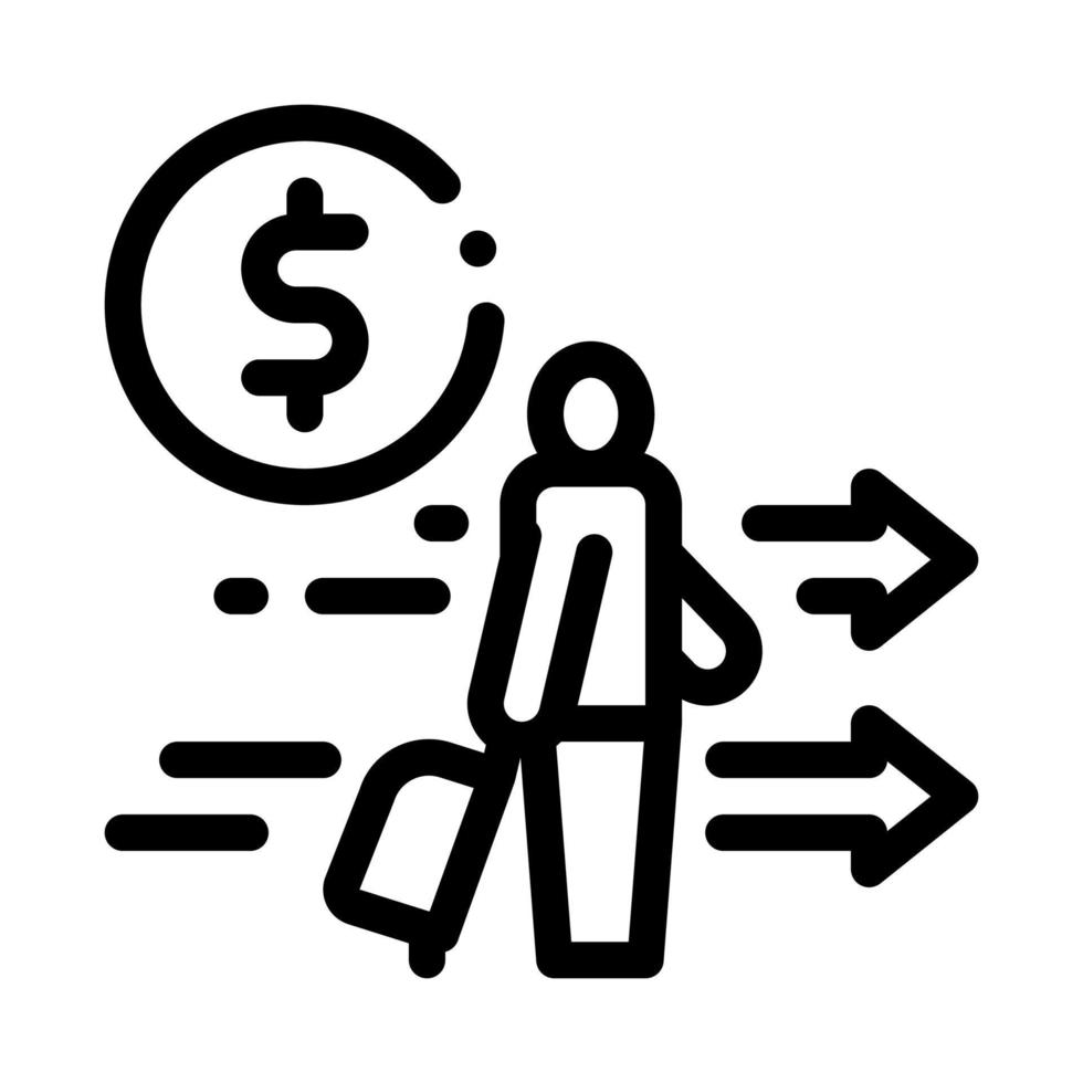 man with suitcase with money icon vector outline illustration