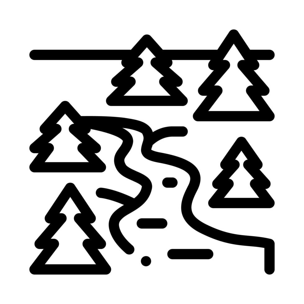 flowing river among coniferous forests icon vector outline illustration