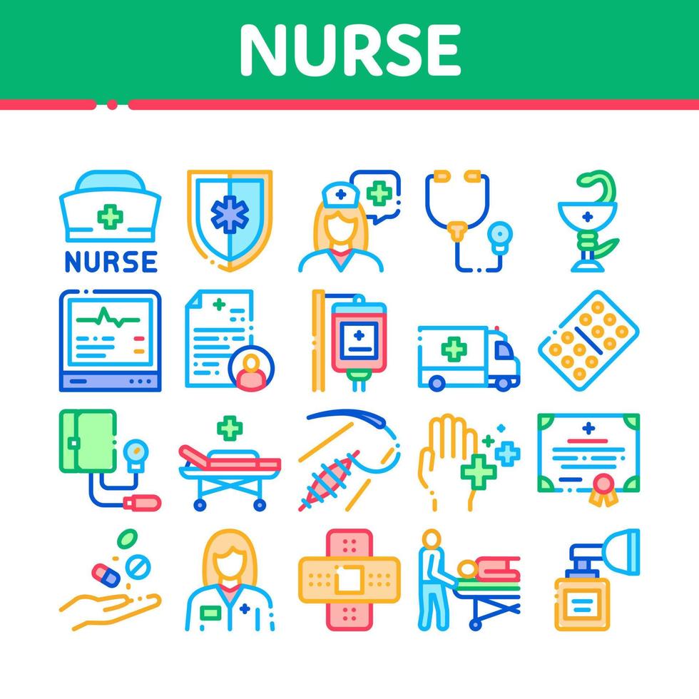 Nurse Medical Aid Collection Icons Set Vector