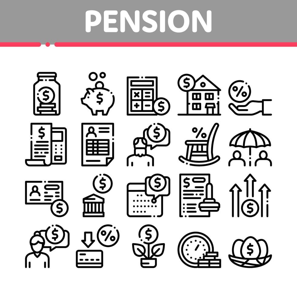 Pension Retirement Collection Icons Set Vector