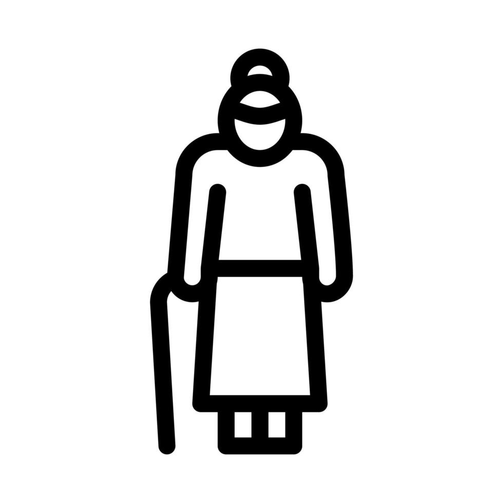 Old Woman Stick Icon Vector Outline Illustration