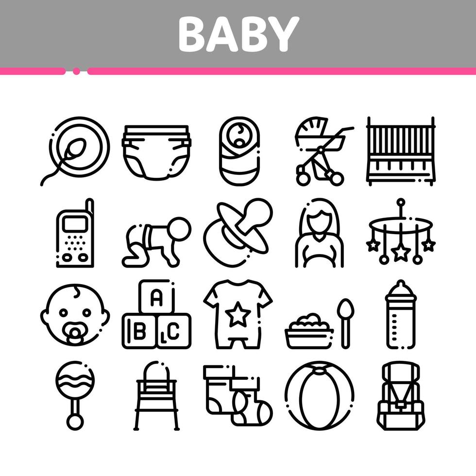 conjunto de iconos de colección de ropa y herramientas de bebé vector
