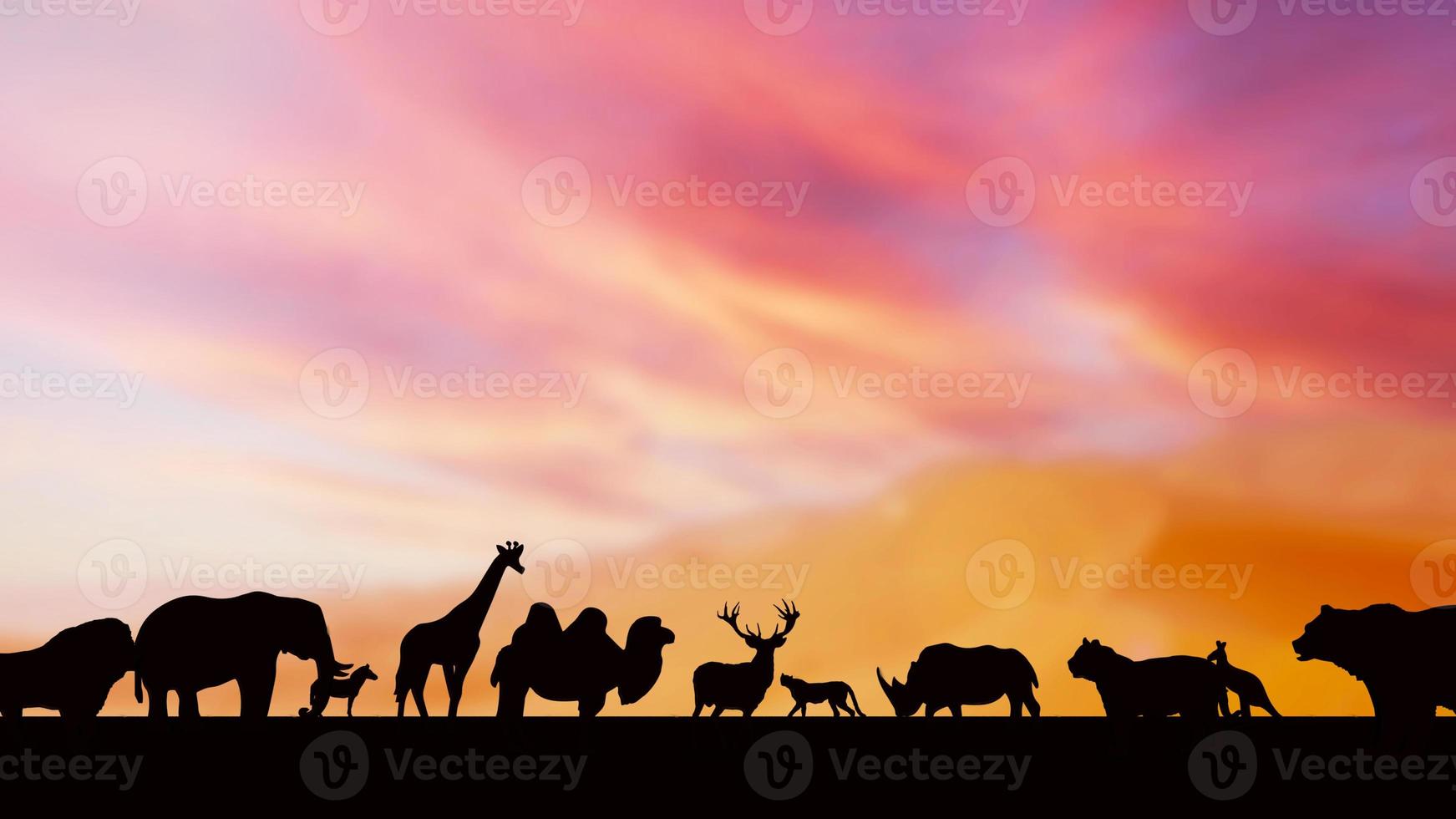 The wild life silhouette in twilight sky 3d rendering photo