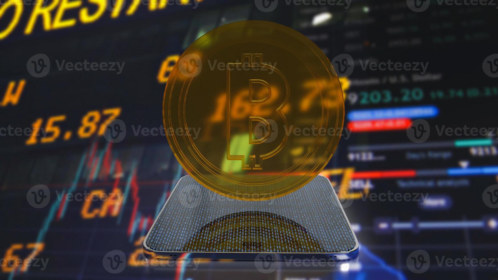 The  bitcoin on tablet  for business concept 3d rendering photo