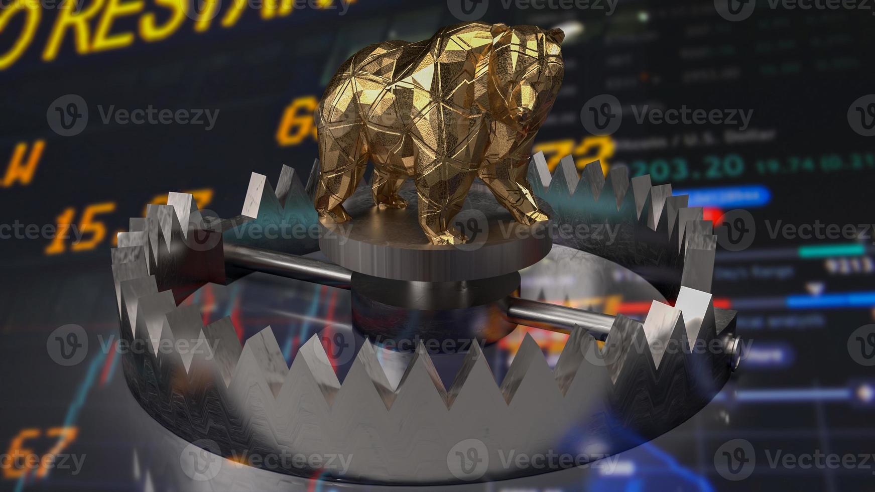 The gold bear on trap for business concept 3d rendering photo
