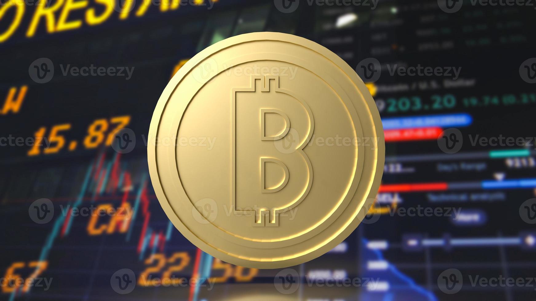 The gold bitcoin on chart background for business concept 3d rendering photo