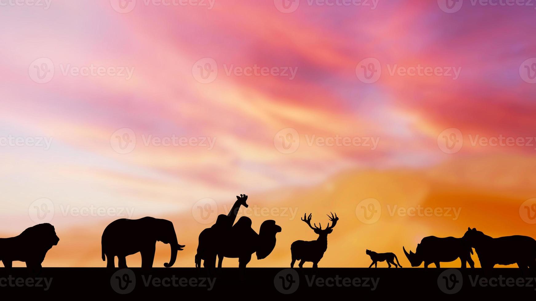 The wild life silhouette in twilight sky 3d rendering photo