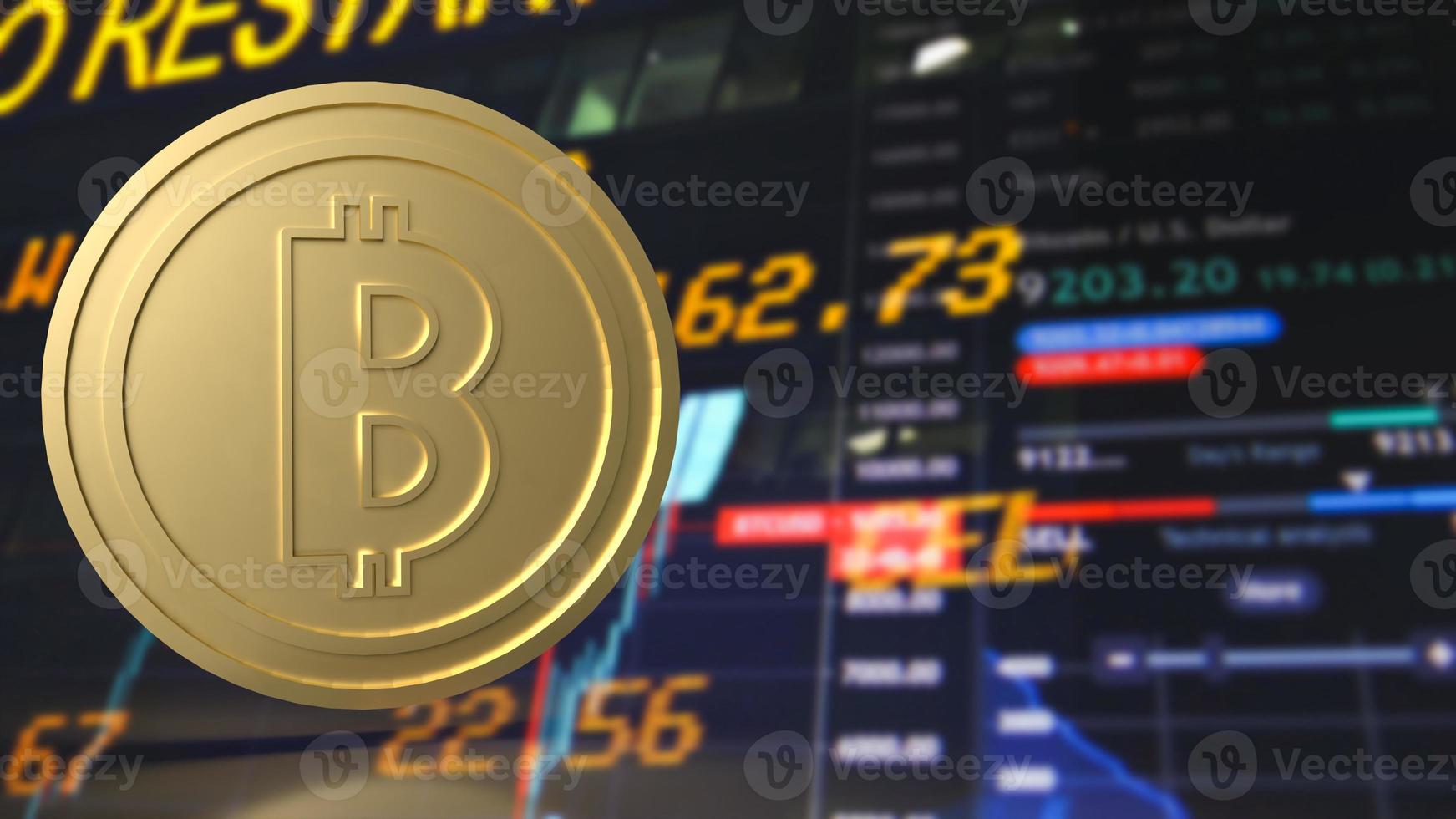 The gold bitcoin on chart background for business concept 3d rendering photo