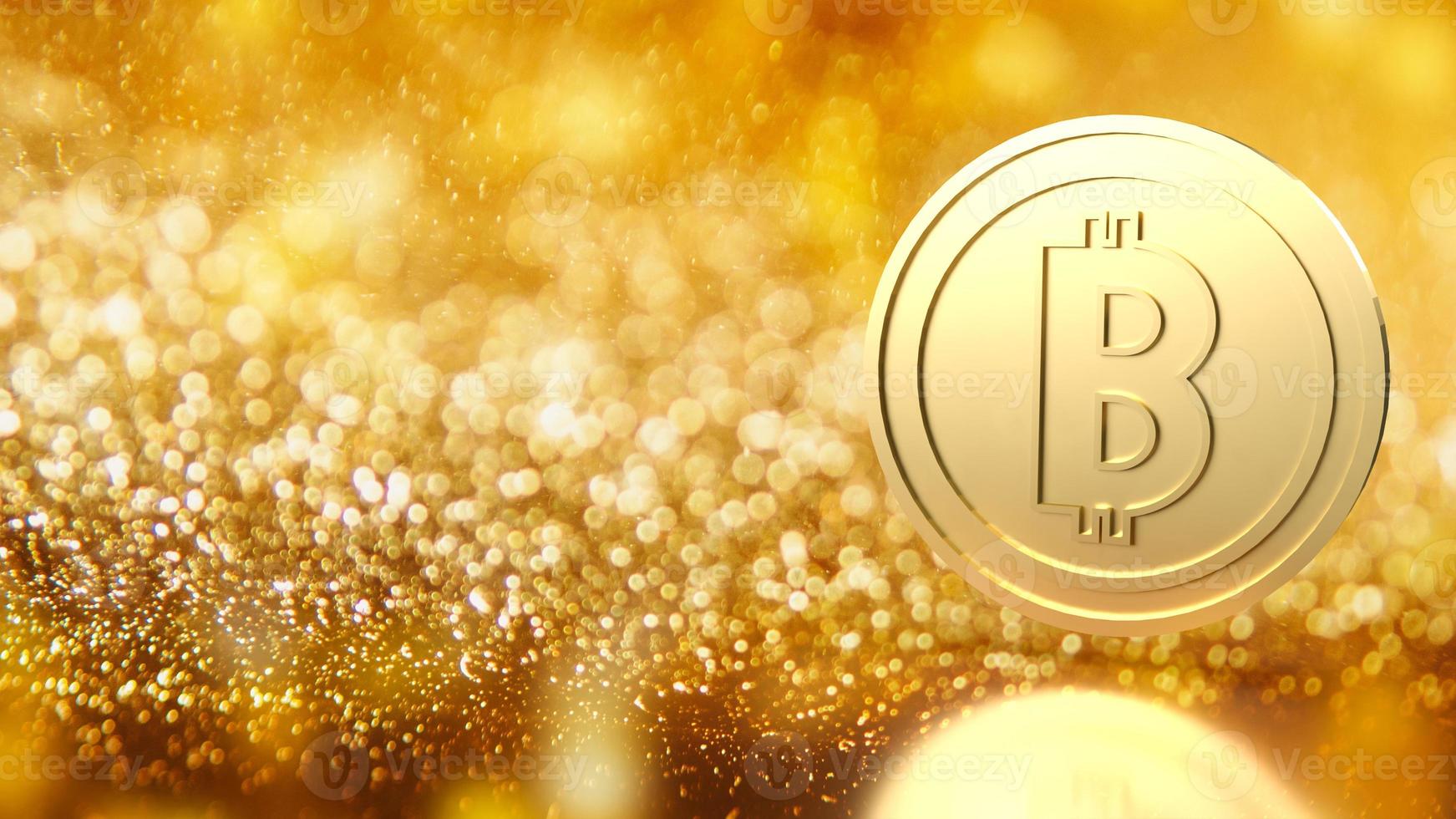 el bitcoin de oro en el fondo del bokeh para la representación 3d del concepto de negocio foto