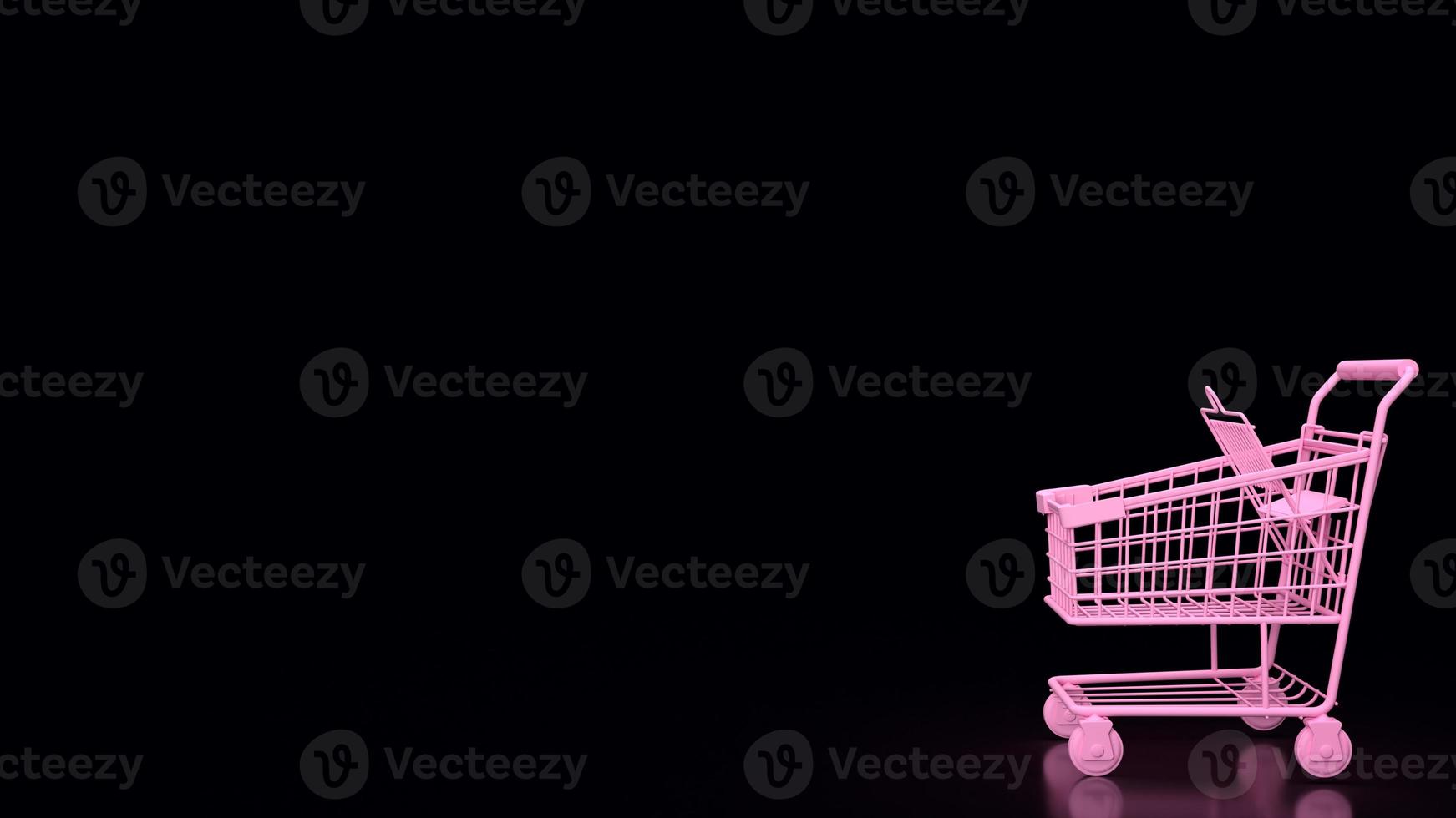 The pink shopping cart on black background 3d rendering photo