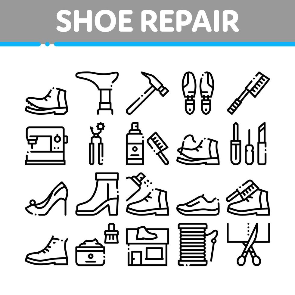 Shoe Repair Equipment Collection Icons Set Vector