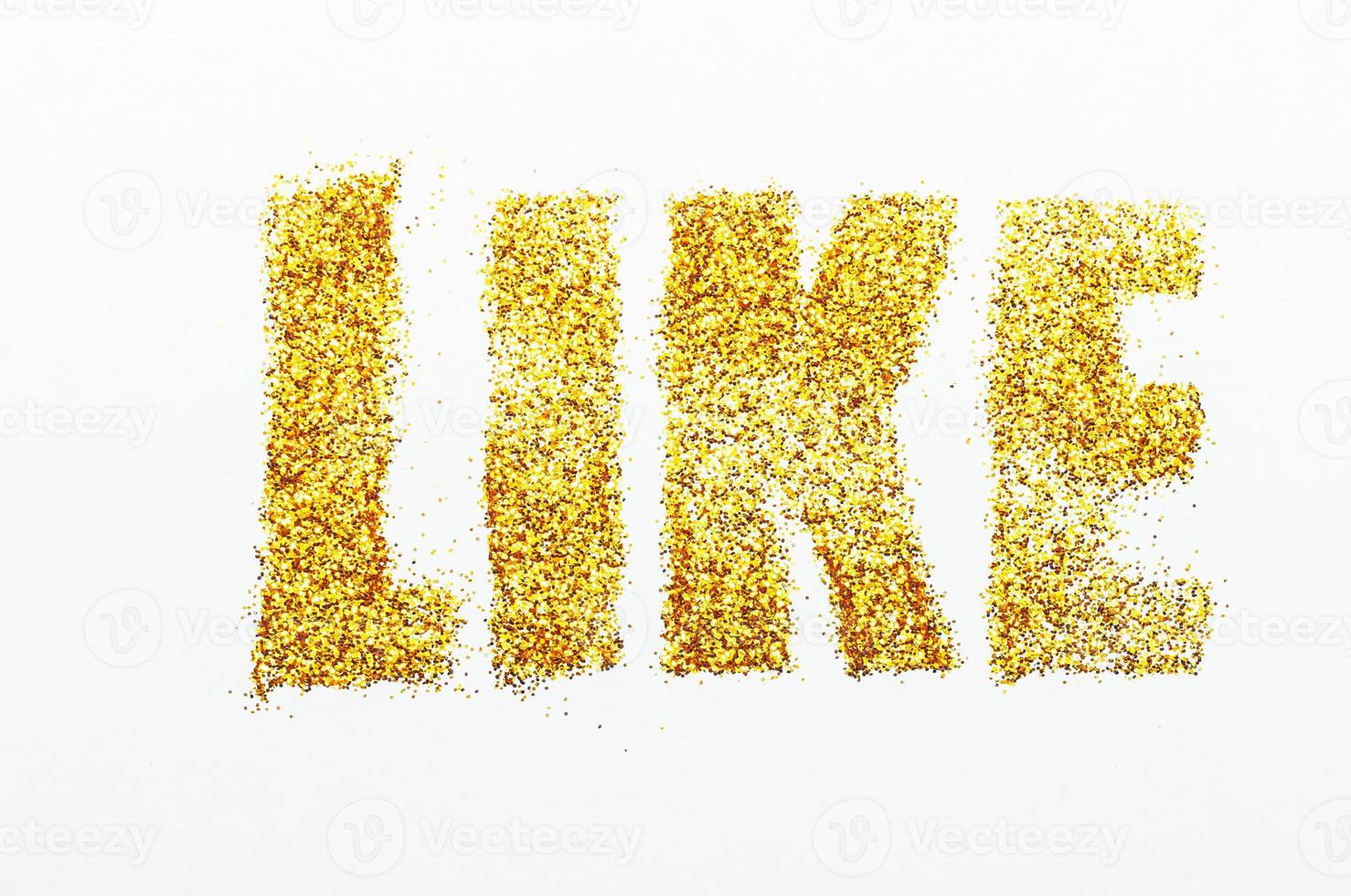 bright sequins text on white background. like photo