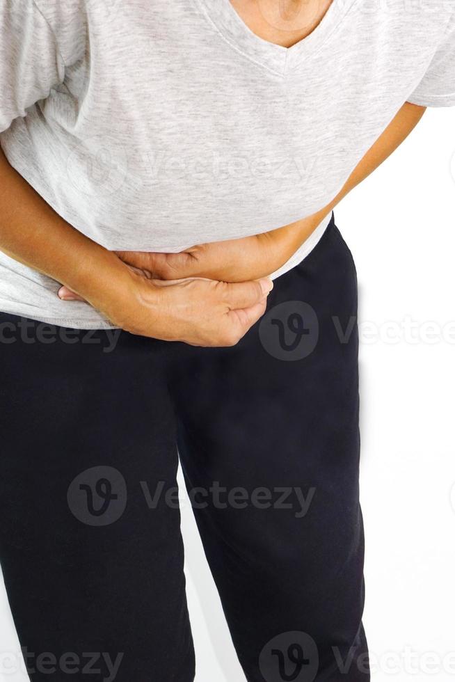 Woman suffering from stomachache. Chronic gastritis, menstruation and health concept. photo