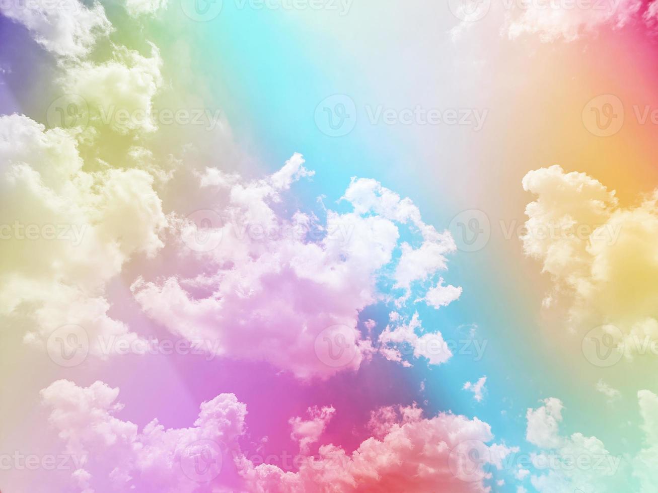 beauty sweet pastel red yellow colorful with fluffy clouds on sky. multi color rainbow image. abstract fantasy growing light photo