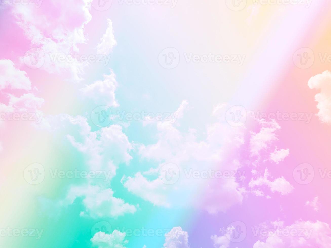 beauty sweet pastel yellow green colorful with fluffy clouds on sky. multi color rainbow image. abstract fantasy growing light photo