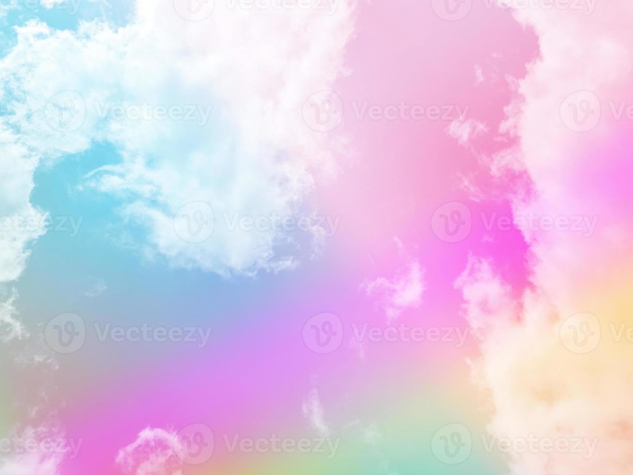 beauty sweet pastel green pink colorful with fluffy clouds on sky. multi color rainbow image. abstract fantasy growing light photo