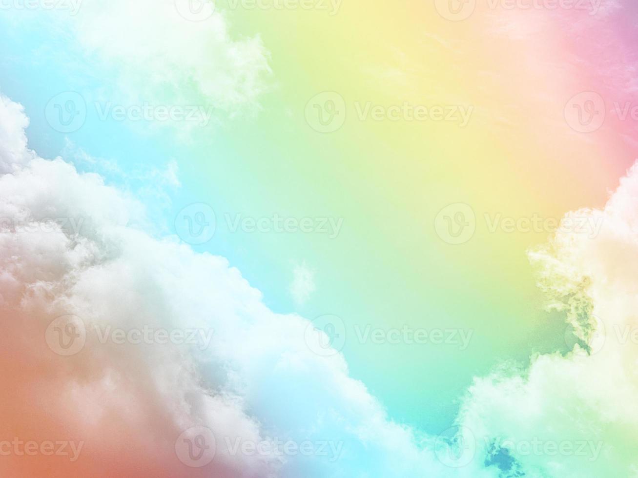 beauty sweet pastel blue brown colorful with fluffy clouds on sky. multi color rainbow image. abstract fantasy growing light photo