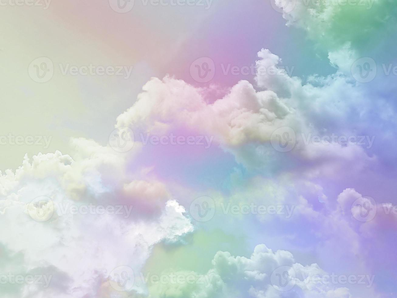 beauty sweet pastel green pink colorful with fluffy clouds on sky. multi color rainbow image. abstract fantasy growing light photo