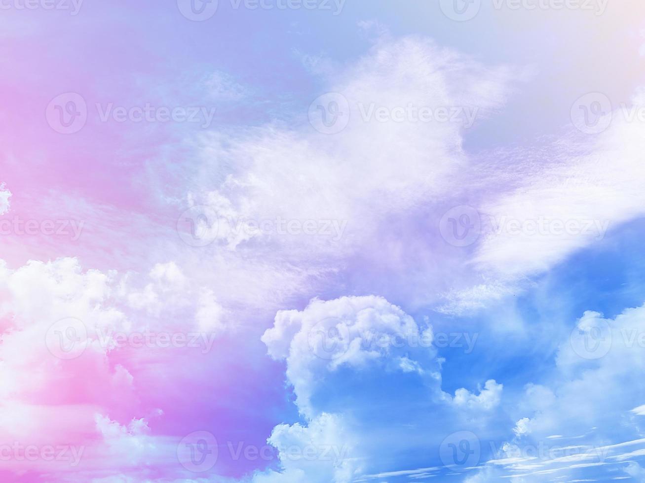 beauty sweet pastel pink blue colorful with fluffy clouds on sky. multi color rainbow image. abstract fantasy growing light photo