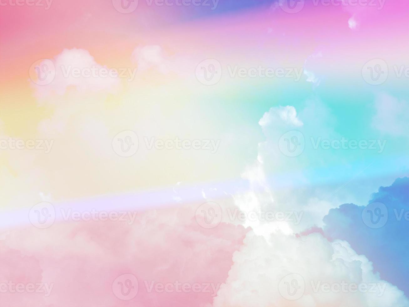 beauty sweet pastel blue yellow  colorful with fluffy clouds on sky. multi color rainbow image. abstract fantasy growing light photo