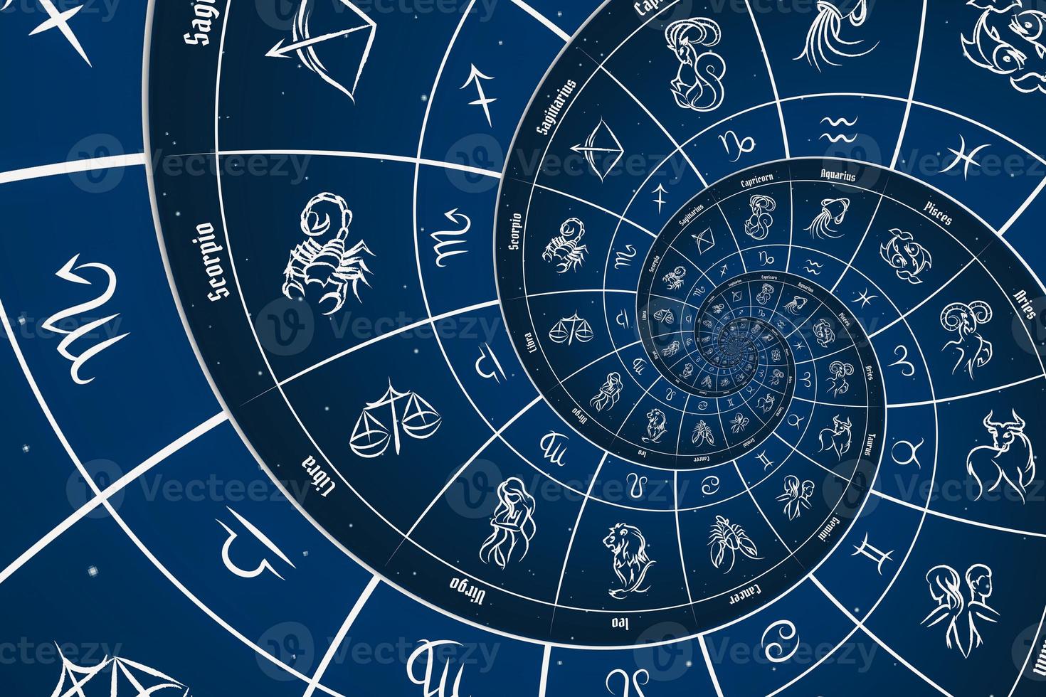 Astrological background with zodiac signs and symbol. photo