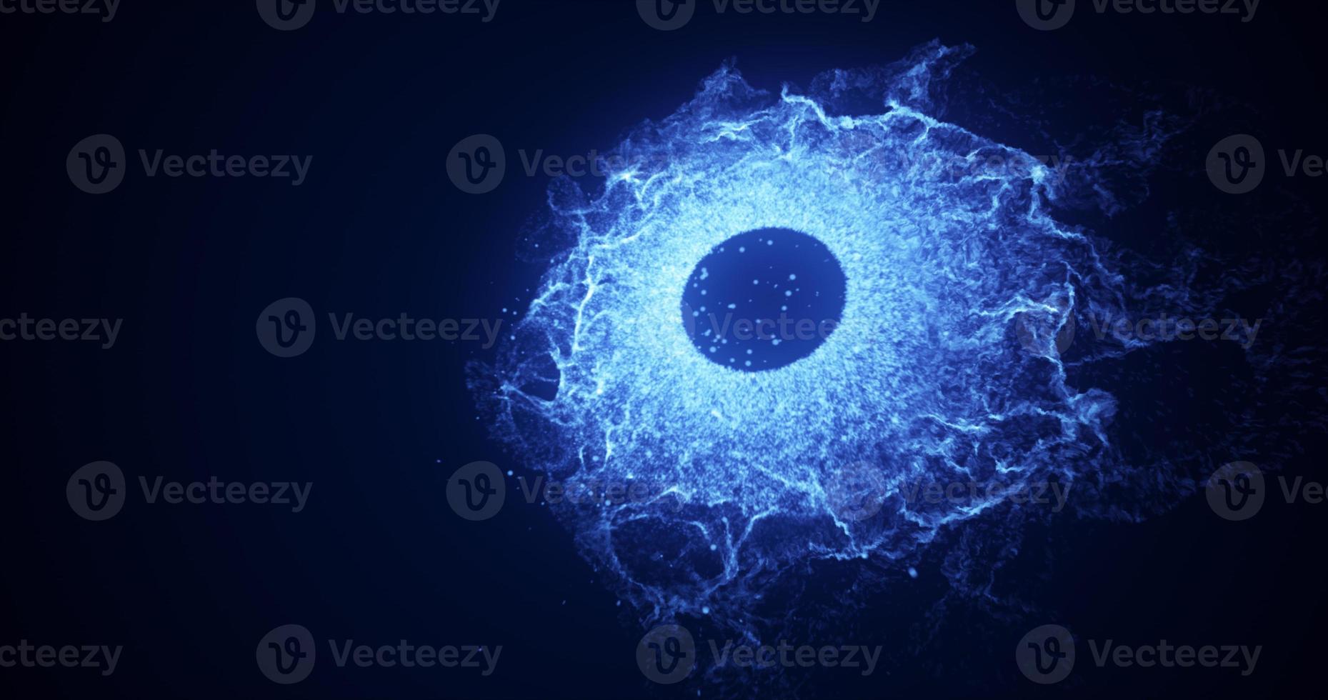 Abstract glowing blue futuristic energy dust with waves of magical energy particles on a dark blue background. Abstract background photo