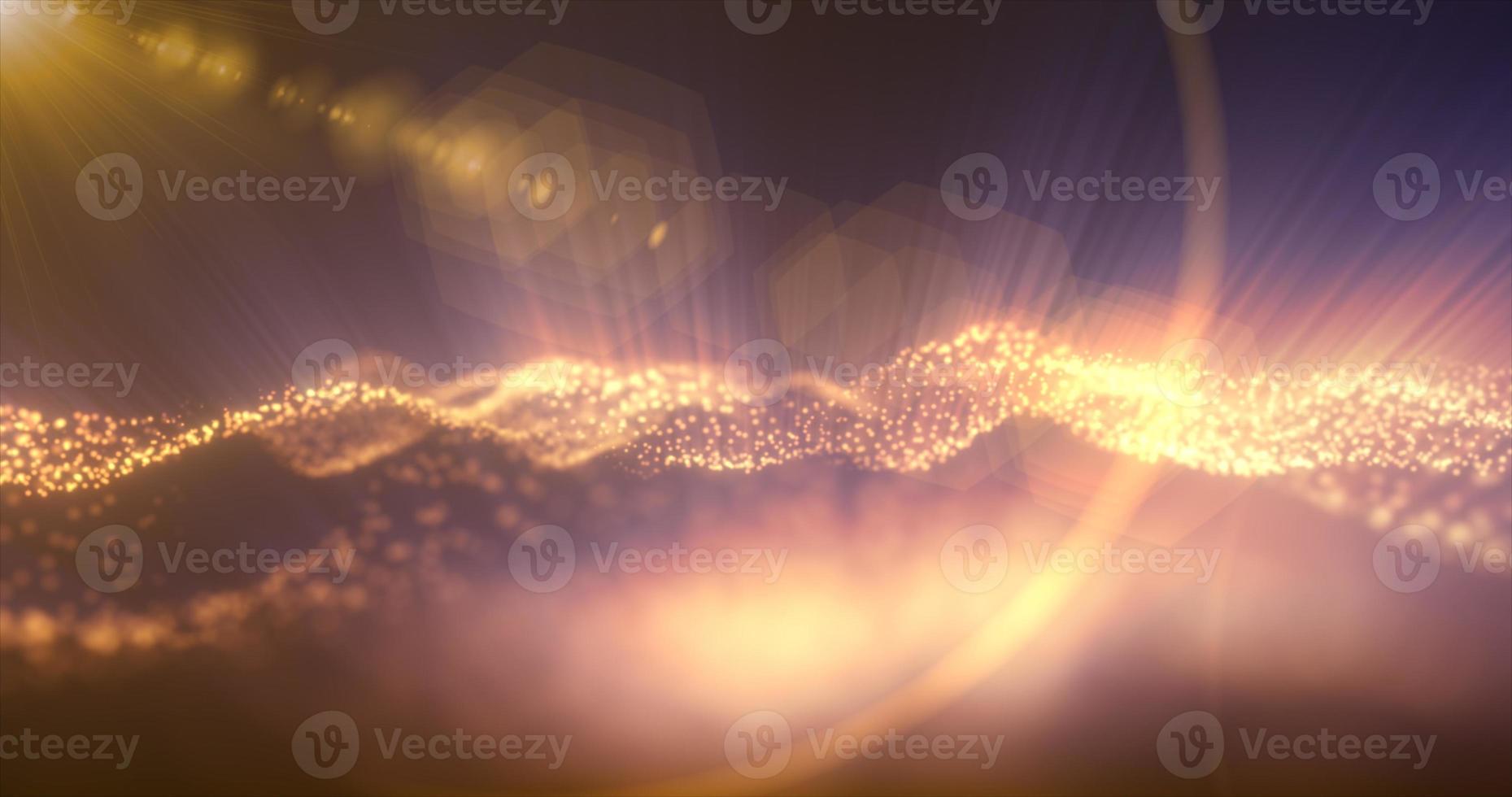 Abstract glowing yellow golden magic energy wave from particles and dots bright shiny on a dark background. Abstract background photo