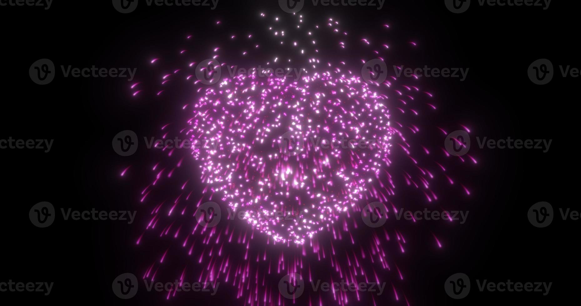 Abstract purple pink fireworks festive fireworks for valentine's day in the shape of a heart from glowing particles and magical energy lines. Abstract background photo