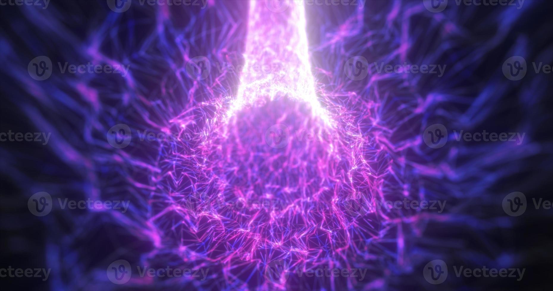 Abstract purple tunnel swirling from lines and particles of triangles glowing futuristic hi-tech with a blur effect on a dark background. Abstract background photo